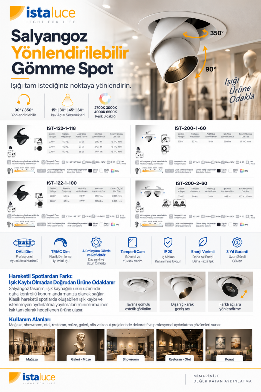İstaluce Salyangoz Yönlendirilebilir Gömme Spot