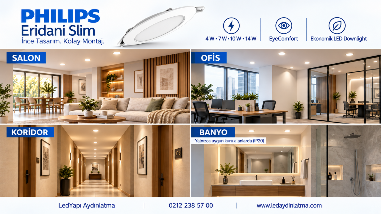 Philips Eridani Slim LED Downlight | İnce ve Ekonomik
