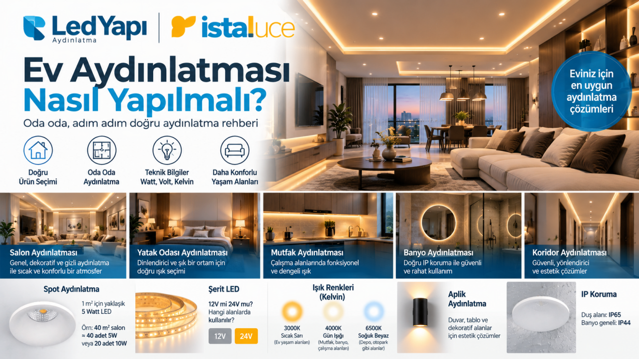 Ev Aydınlatması Nasıl Yapılmalı? Spot, Şerit LED, Kelvin, Watt ve Oda Oda Aydınlatma Rehberi