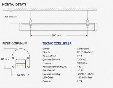 İSTALUCE  PROLINE SERİSİ ALÜMİNYUM LED ETANJ 84 WATT
