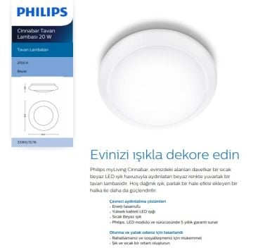 PHILIPS CINNABAR PLAFONYER  BEYAZ 20W 2700K-4000K