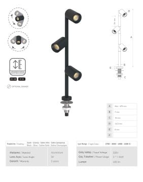 İstaluce İST-106 Üçlü İnce Raf İçi Vitrin LED Kuyumcu Aydınlatma