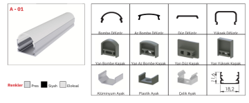 İstaluce 12×18 LED Profil – 1mt Alüminyum Difüzörlü,Bombe Kapak |