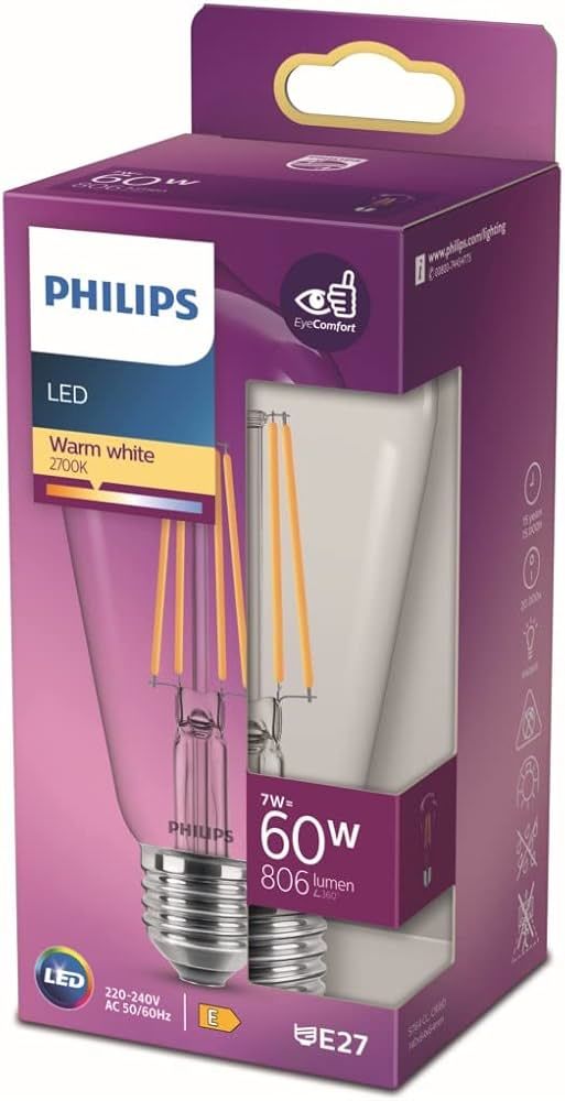 Philips Filament Led Ampul 7w Şeffaf 60 W ST64 E27