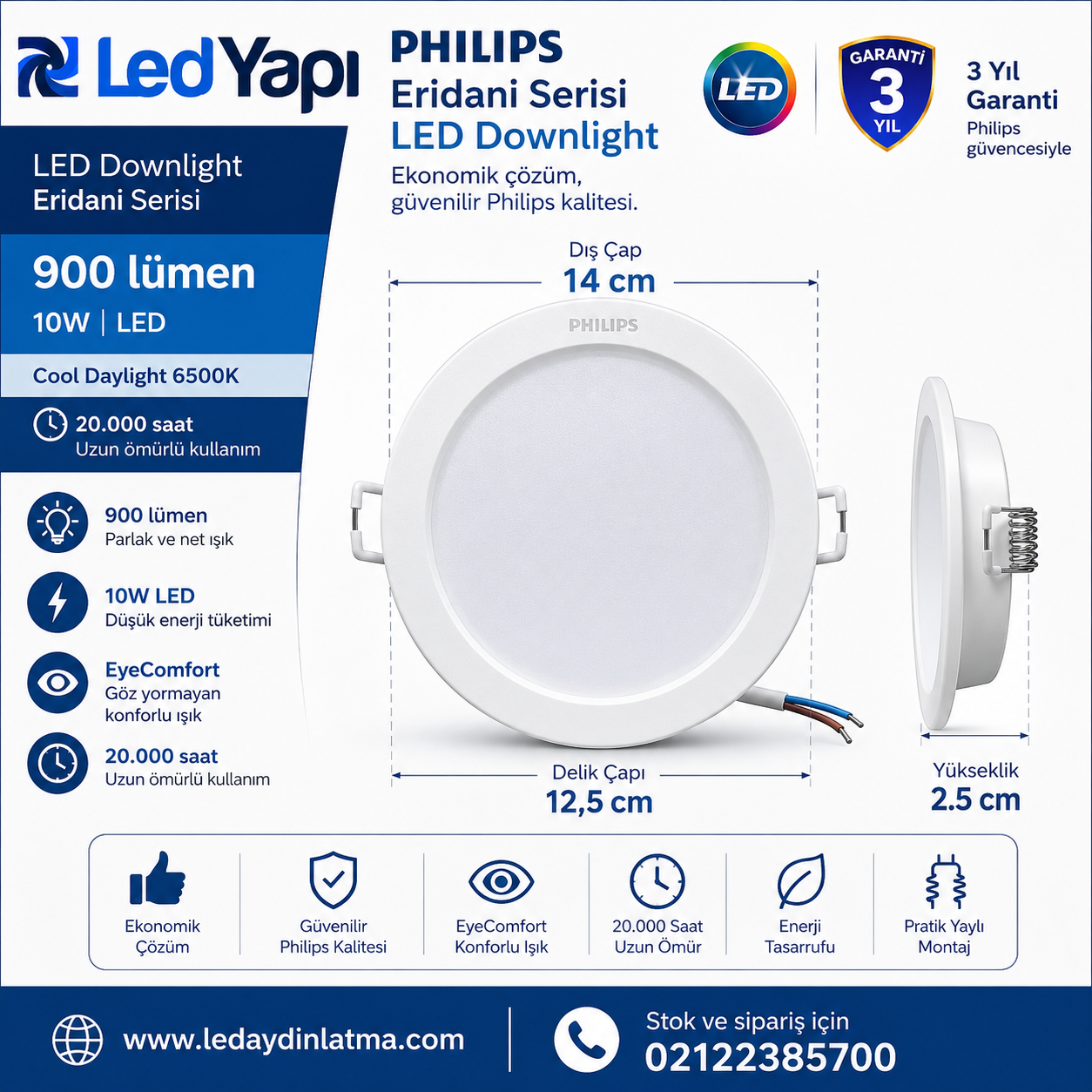 Philips Eridani 10 Watt Gömme Spot