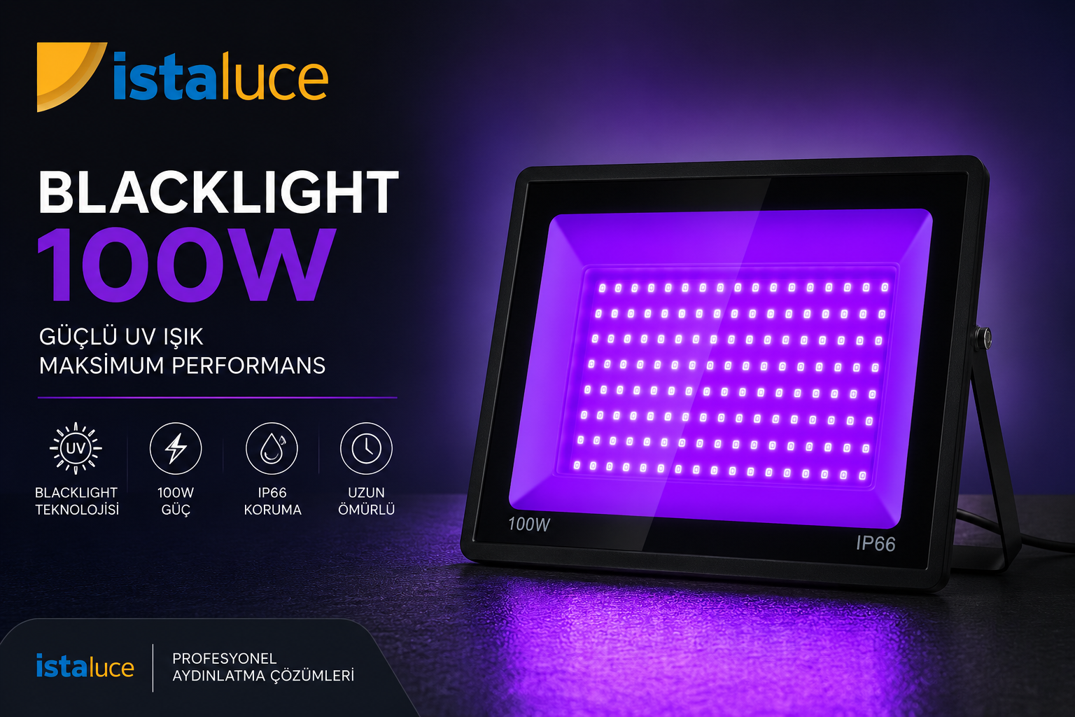 100W Blacklight Projektör, Profesyonel UV Aydınlatma
