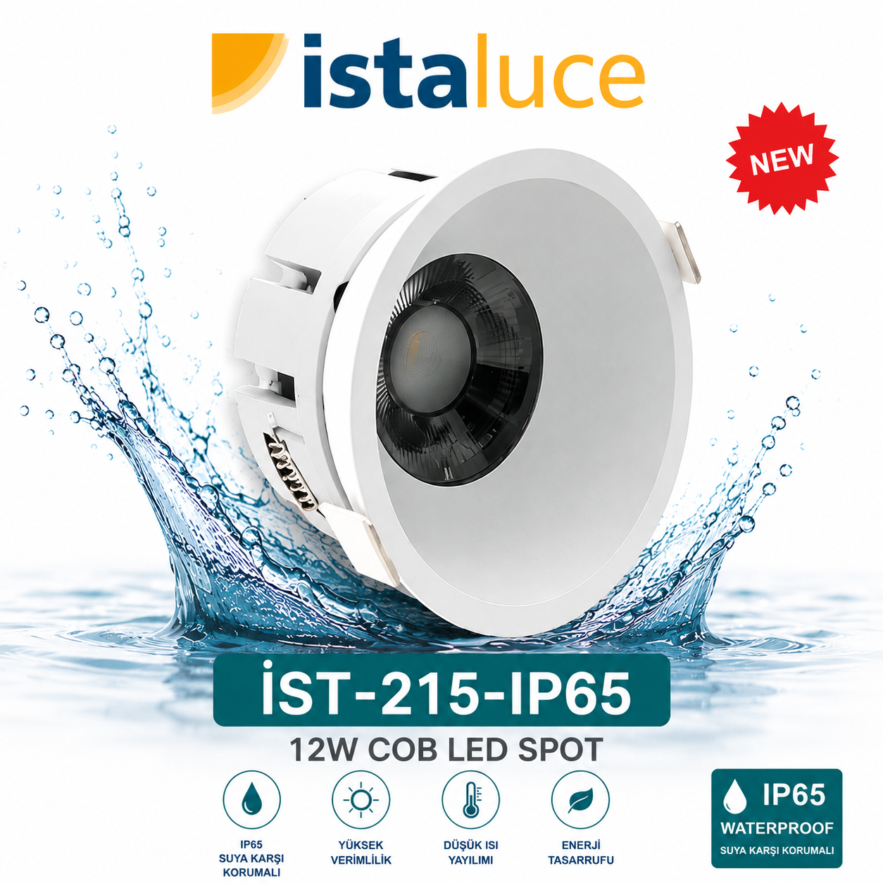 IST-215-IP65 12 WATT LED DOWNLIGHT 3000K SUYA KARŞI KORUMALI