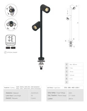 istaluce İST-105 Çiftli İnce Raf İçi Vitrin LED Kuyumcu Aydınlatma Pilli ŞARJLI 3 KADEME DİM