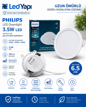 PHILIPS MESON 3,5W SIVA ALTI LED DOWNLIGHT DELİK ÇAPI 8 CM