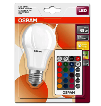 OSRAM 9W RGB DİMLENEBİLİR KUMANDALI E27 LED AMPUL