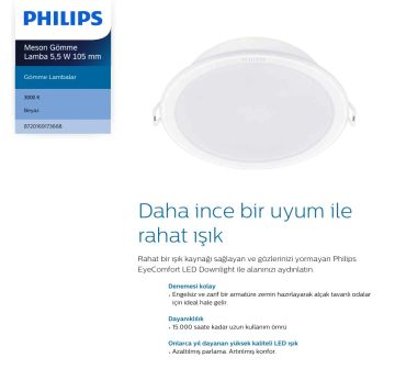 PHILIPS MESON 5.5 WATT  SIVA ALTI LED DOWNLIGHT DELİK ÇAPI 8 CM